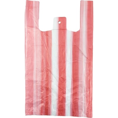Mikroténová taška, nosnosť 10 kg, dĺžka 53 cm, šírka 30 cm, záložka 15 cm, červeno-biela, 100 ks