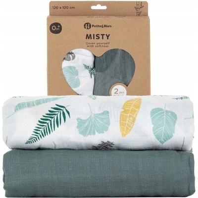PETITE&MARS Prikrývka bambusová mušelínová 2ks Misty Green Leaves 2v1