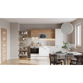 Kuchyňská linka Naturel 240 cm lesk bílá/dub EASYBLOK16BEZ