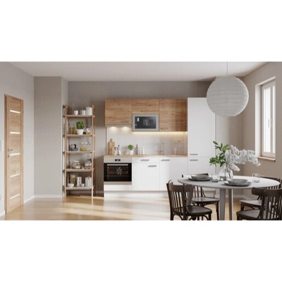 Kuchyňská linka Naturel 240 cm lesk bílá/dub EASYBLOK16BEZ