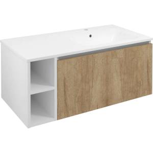 SAPHO Lorea - Шкаф за мивка 100x46x52 см, 1 врата, 1 чекмедже, десен, дъб Алабама/матово бяло LE080-2231-R-02 (LE080-2231-R-02)