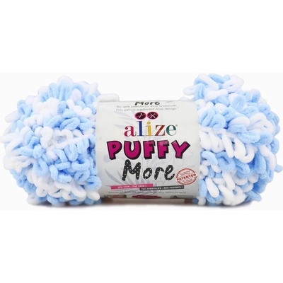 Alize příze Puffy More 6266 bílá a světle modrá