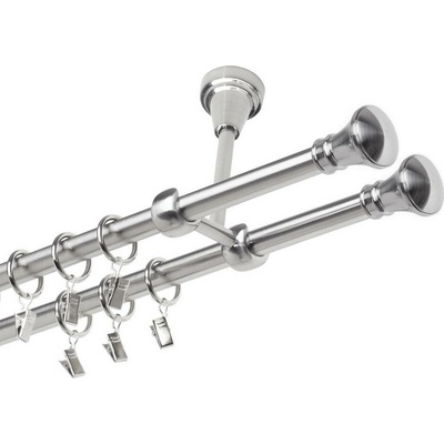 OK-GarnýžeCZ Garnýž kovová dvouřadá 19mm Koloseo double nerez 180 cm do stropu / kroužky s žabkou