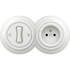 Kliklap - Ретро еднополюсен ключ № 1 и розетка 230V с рамка в снежнобял цвят (KA0152D)