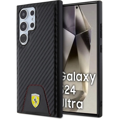 Ferrari PU Bottom Carbon Leather Hard Case - кожен кейс за Samsung Galaxy S24 Ultra (черен)