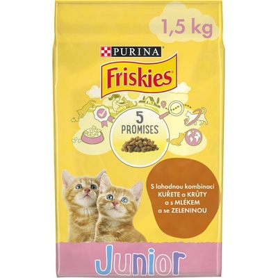Friskies Junior s lahodnou kombináciou kuraťa a morky s mliekom a so zeleninou 1,5 kg