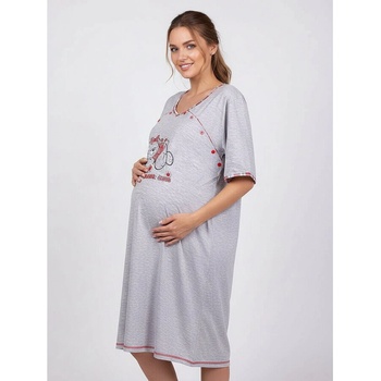 Макси нощница за бременни в сиво с мече