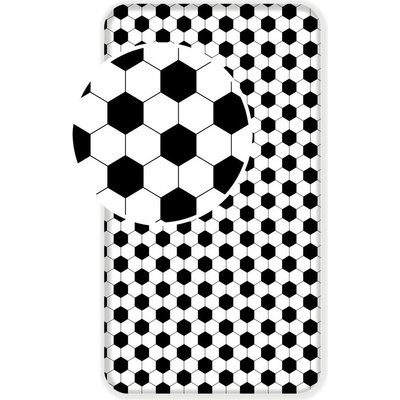 Jerry Fabrics Черно-бял еластичен единичен памучен детски чаршаф 90x200 cm Football - Jerry Fabrics (20FT328)