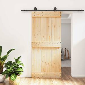 vidaXL Преплъзваща се врата Естествено и черно 95 x 210 cm (3444990)