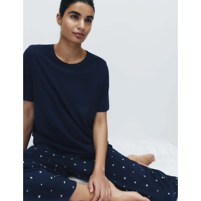 Marks & Spencer Съкратена пижамна сет от чист памук с печат Marks & Spencer морска синя Marks & Spencer | Sin | ЖЕНИ | S