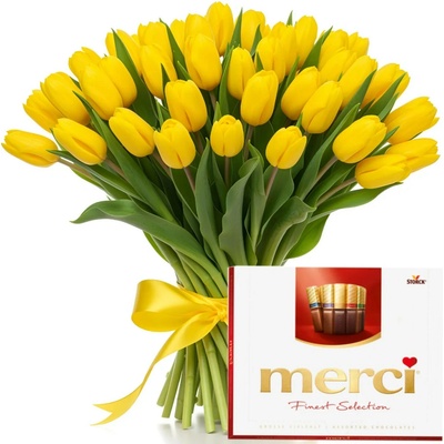 Žlté tulipány + Merci - od 20 do 100 kusov: 70