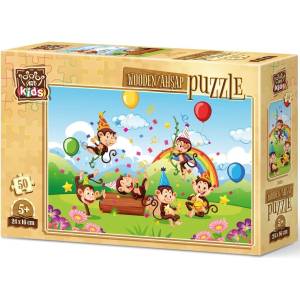 Art Puzzle Дървен пъзел Art Puzzle от 50 части - Парти с маймунки (5882) - ozone