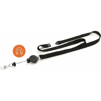 Snúrka na krk DURABLE Extra Strong Držiak na identifikačné karty, výsuvný, na patent, s popruhom na zavesenie čierna