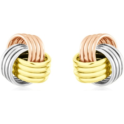 Gemmax Elegantní náušnice Uzlíky ze žluto-bílo-růžového zlata na puzetu-velké GLECN-02859