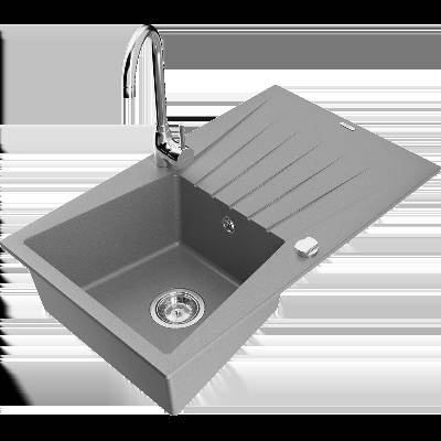 Cesar гранитна мивка с 1 отделение с отцедник и кухненски смесител Telma, сив - 6514-71-670200-00 (6514-71-670200-00)