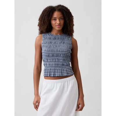 GAP Kostkovaný peplum crop top Modrá