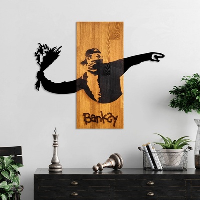 ASIR Nástěnná dřevěná dekorace BANKSY protest