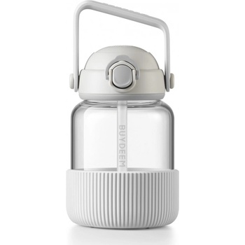 Image 1 of BUYDEEM Преносима бутилка за напитки Buydeem DG78-OW, Изскачаща сламка, Дръжка, Термоустойчиво стъкло до 150°C, Тройно уплътнение, Бял (DG78-OW)