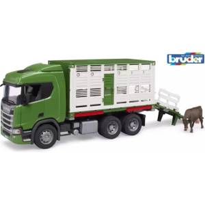 BRUDER Това е камион за превоз на животни Bruder - Scania Super 560R с 1 фигурка крава (3548)