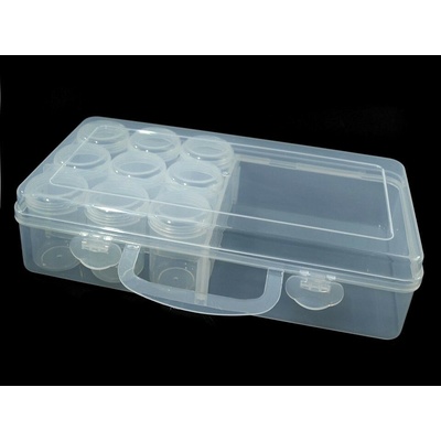 Plastový box / zásobník 13x26x6 cm s dózičkami transparent 1 ks