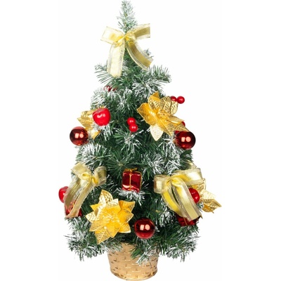 Stromček MagicHome Vianoce, ozdobený, zlato-červený, 50 cm