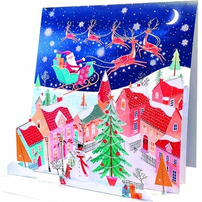 3D Blahoželanie - Santa Claus lieta nad mestom