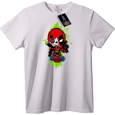 NOONEBRAND Тениска Chibi Deadpool с шарен череп - S, Black