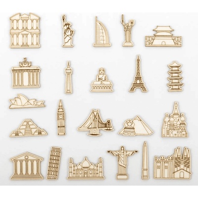 Mini památky (monumenty) - doplňky pro dřevěnou mapu na zeď 22ks