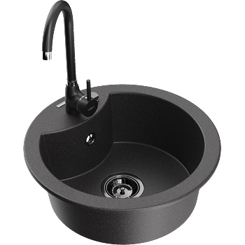 Mexen Diego гранитна мивка с кухненски кран Telma, черна на петна - 6512-76-670200-70-B (6512-76-670200-70-B)