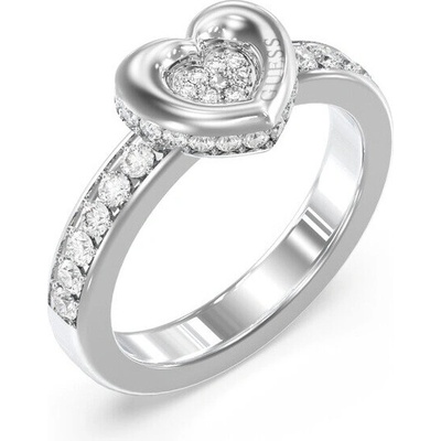 Guess oceľový prsteň Srdce s kryštálmi LOVE JUBR05464JWRH