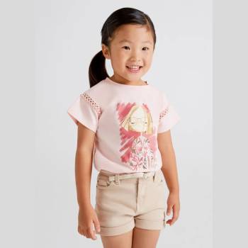 Image 1 of Mayoral Къси памучни панталони в бежаво с плетено коланче за момиче Майорал