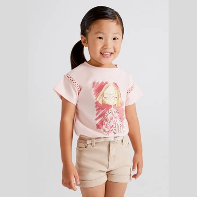 Mayoral Къси памучни панталони в бежаво с плетено коланче за момиче Майорал