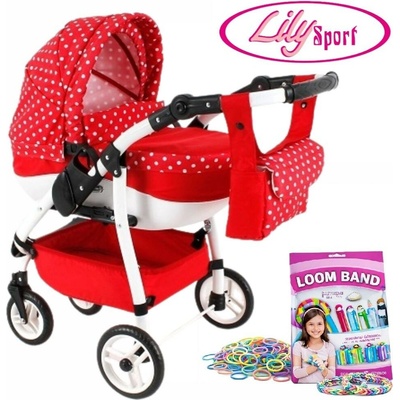Adbor Lily Sport červený s bielymi bodkami + taška + košík