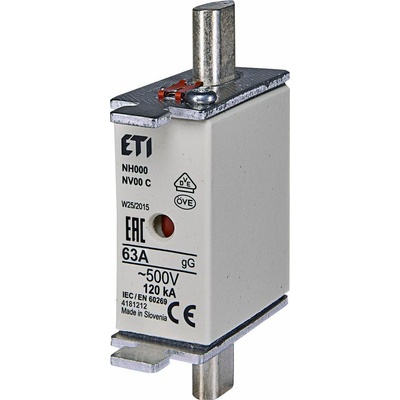 Nožová poistka ETI - NH000/gG/63A/500V