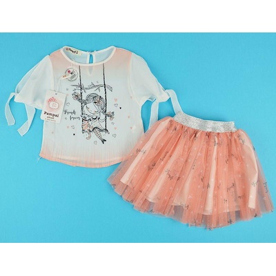 Myrat Baby Комплект шифонена туника и туту пола, цвят праскова