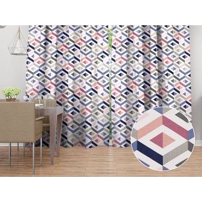 Biante Bavlnený záves Sandra SA-573 Modro-ružovo-sivé kosoštvorce 150x180 cm