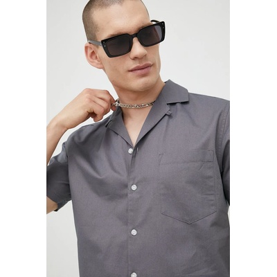 Solid Памучна риза Solid мъжка в сиво със стандартна кройка (21106986.184005)