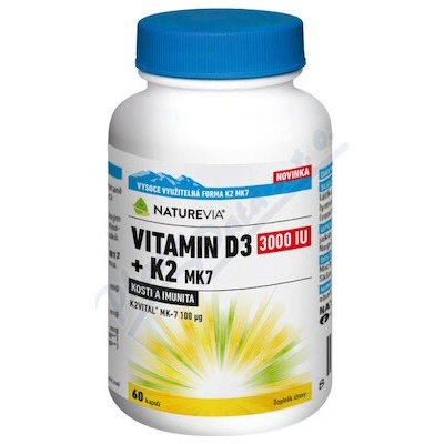 NatureVia Vitamin D3 3000IU + K2 MK7 60 kapsúl