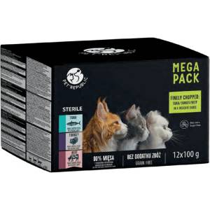 Pet Republic PetRepublic мокра храна за котки след стерилизация, парченца в деликатен сос, МИКС от 3 вкуса, 12x100g