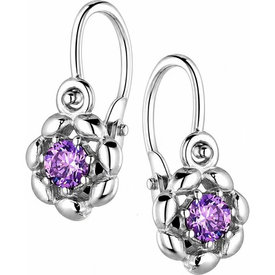 Zlaton Náušnice bílé zlato visací květina s kamenem 1.2cm 0.85g 000490611243