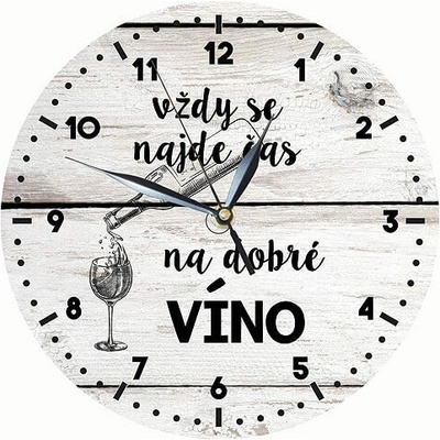 Dřevěné nástěnné hodiny 24 cm - čas na víno