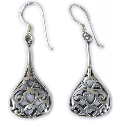 Sanu Babu stříbrné naušnice ve tvaru kapky ornamenty Nepál 3B stříbrná