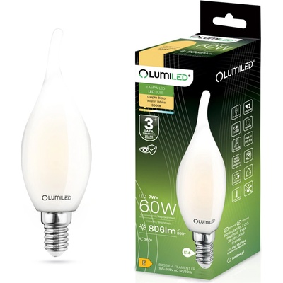 Lumiled LED žiarovka Flame BA35 E14 7W = 60W 770lm 3000K Teplé 360° vlákno Milk