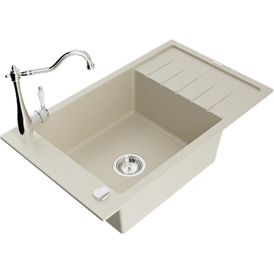 Mexen Elias 1-коморов гранитен мивка с отцедник и кухненски кран Carla, бежов - 6511-69-670700-00 (6511-69-670700-00)