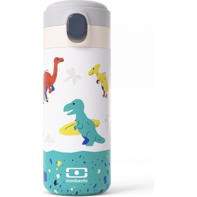 MonBento termohrnek Pop Blue Dino 360 ml bílá tyrkysová