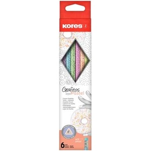 Kores Комплект графитни моливи с гума, HB, триъгълни, KORES "Grafitos Style Pastel" 92803 (92803)