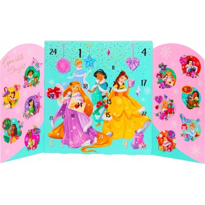 Adventný kalendár Disney Princess 24 kozmetických produktov stojaci obdĺžnikový