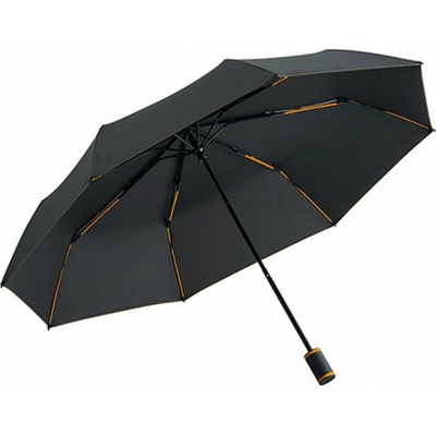 Fare kapesní deštník s barevným žebrováním a švy black orange