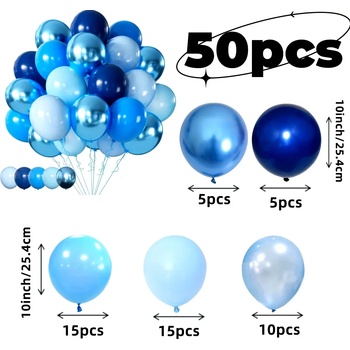 Комплект 50 броя балони 25 см. в синьо, светло, тъмно и металическо синьо