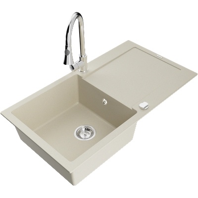 Mexen Leo гранитна мивка с 1 отделение и отцедник и кухненски смесител Elia, бежов - 6501-69-670101-00 (6501-69-670101-00)
